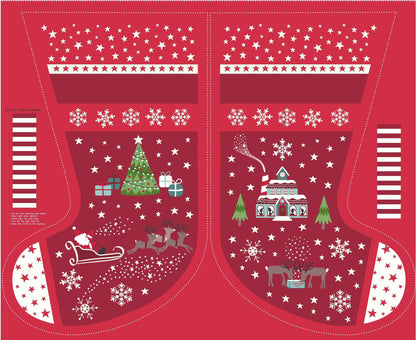 GLOWING FABRICS!!! Lewis & Irene Christmas Glow Fabric Collection Stocking Panel and Lettering on Red Premium 100% Cotton Fabrics