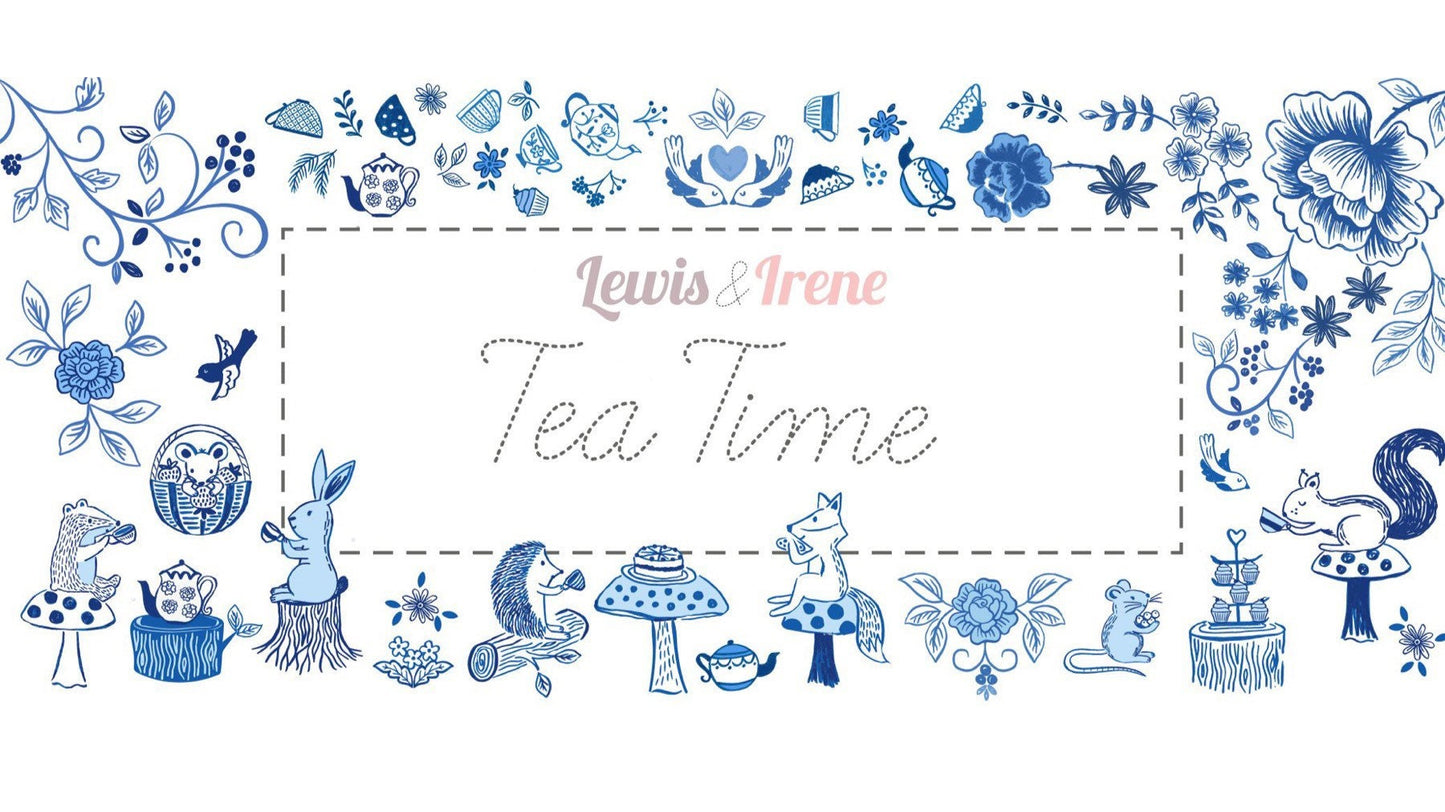 LAST BOLT!! Lewis & Irene Tea Time Fabric Collection Tea Time Floral on Darkest Blue Premium 100% Cotton Quilt Shop Quality Fabrics