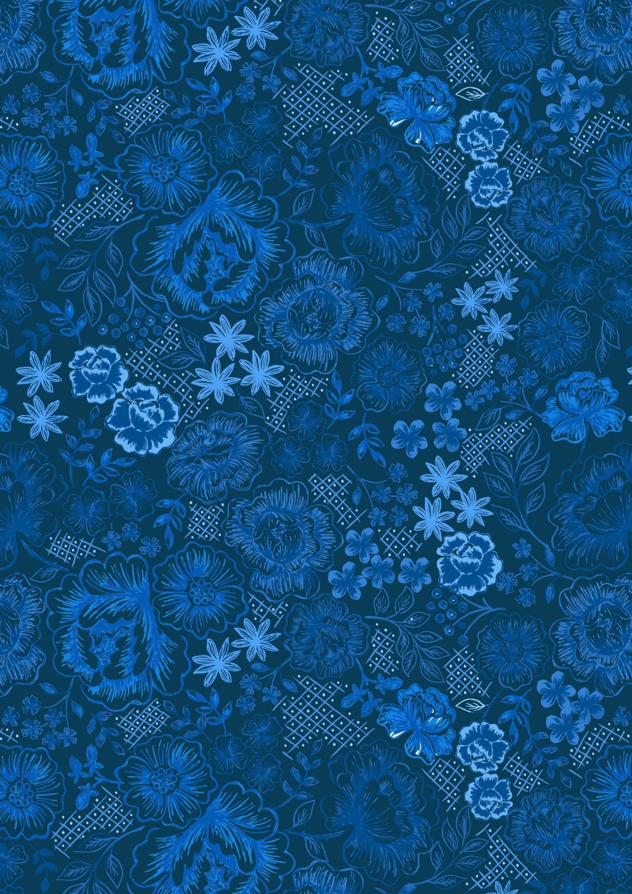 LAST BOLT!! Lewis & Irene Tea Time Fabric Collection Tea Time Floral on Darkest Blue Premium 100% Cotton Quilt Shop Quality Fabrics