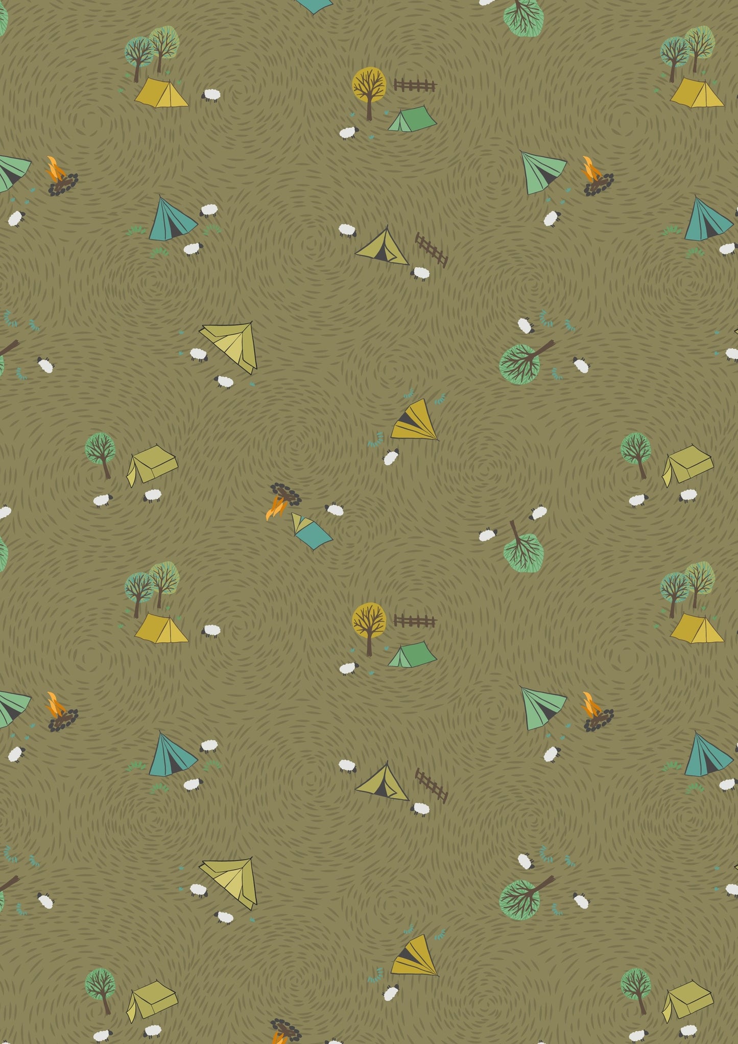 Lewis & Irene Littondale Fabric Collection Camping on Earthy Green Premium 100% Cotton Quilt Shop Quality Fabrics