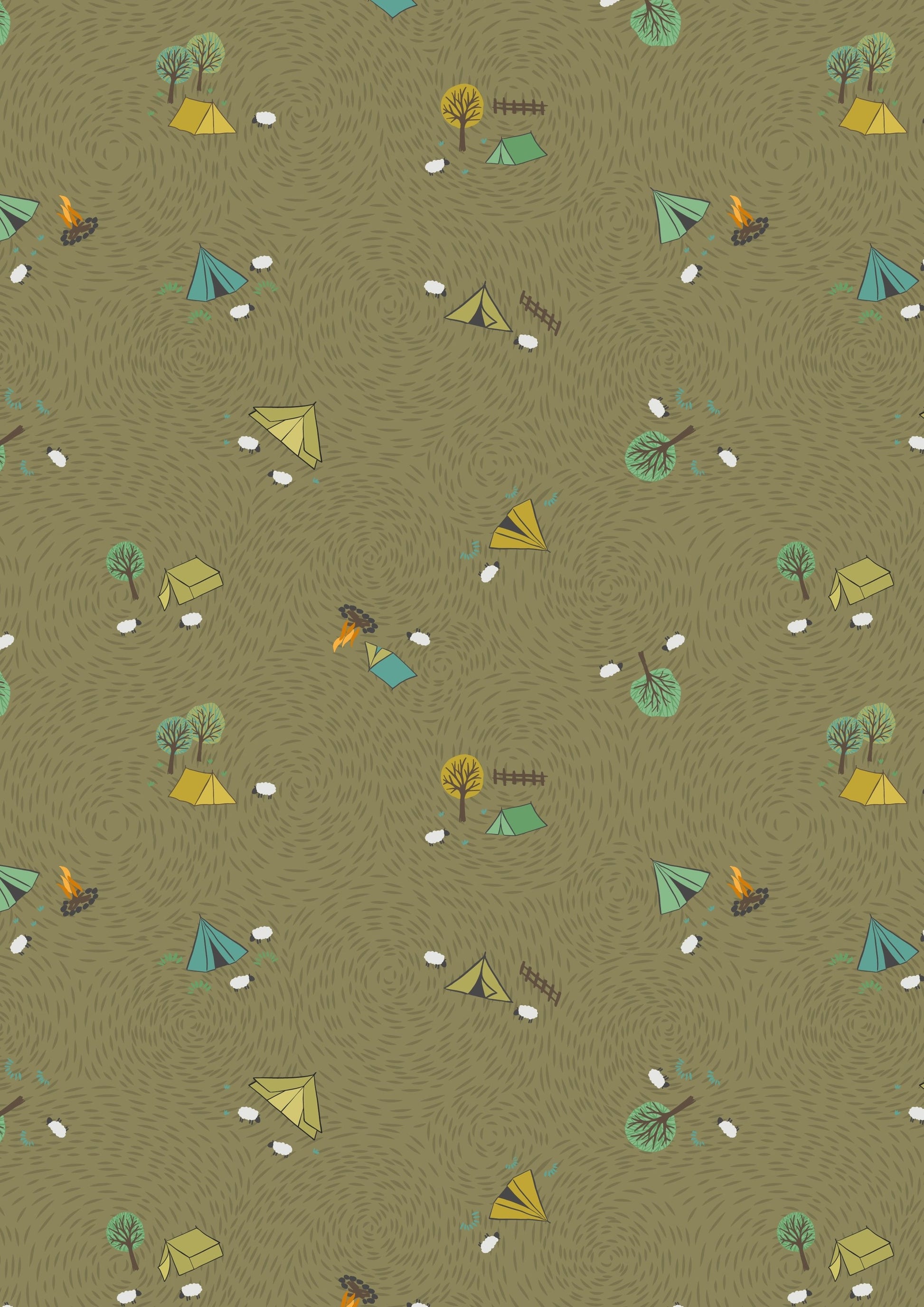 Lewis & Irene Littondale Fabric Collection Camping on Earthy Green Premium 100% Cotton Quilt Shop Quality Fabrics