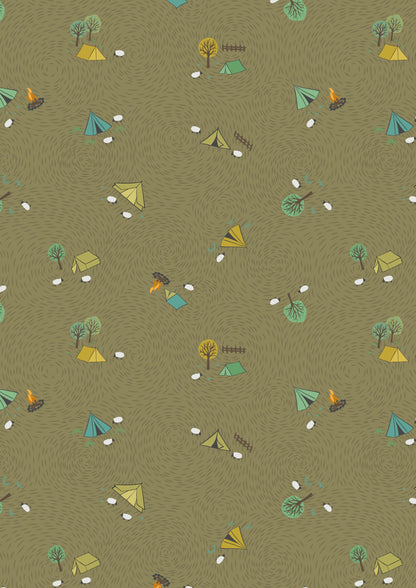 Lewis & Irene Littondale Fabric Collection Camping on Earthy Green Premium 100% Cotton Quilt Shop Quality Fabrics