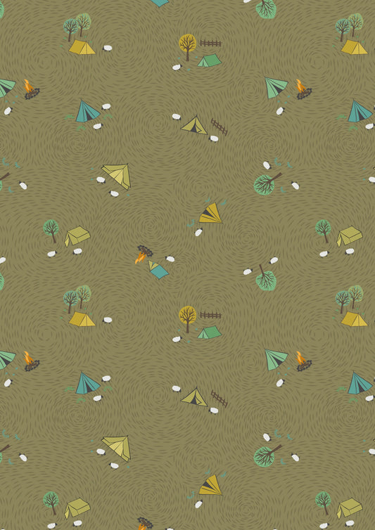 Lewis & Irene Littondale Fabric Collection Camping on Earthy Green Premium 100% Cotton Quilt Shop Quality Fabrics