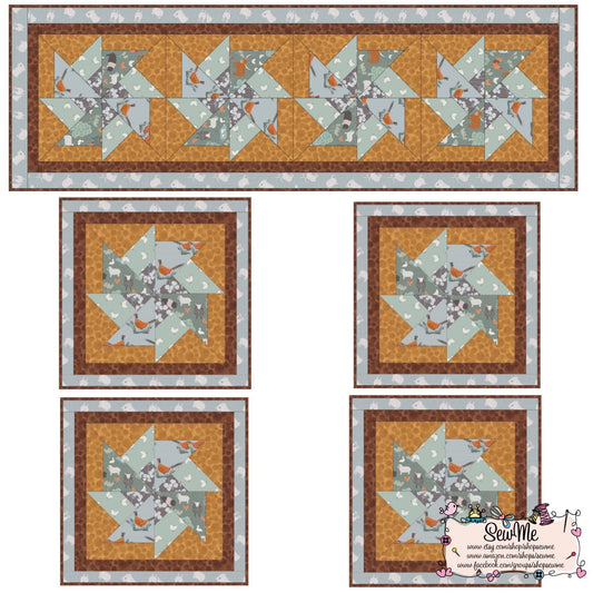 LAST ONE!! Lewis & Irene Country Life Reloved Fabric Collection Table Runner/Placemat Kit #1 (Backing Included) Premium 100% Cotton Fabrics