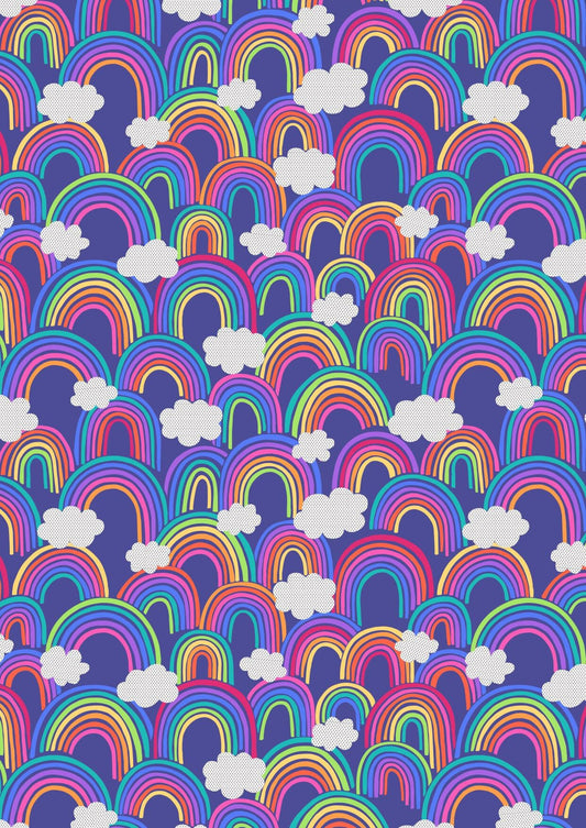 LAST BOLT! Lewis & Irene Rainbows Fabric Collection All Over Rainbows on Blue Premium 100% Cotton Quilt Shop Quality Fabrics