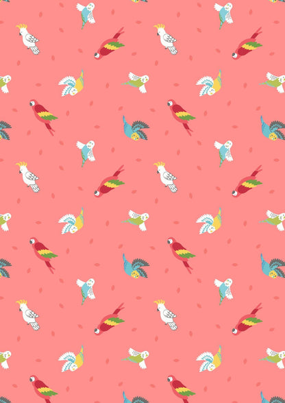 LAST BOLT!! Lewis & Irene Small Things Pets Fabric Collection Birds on Tropical Coral Premium 100% Cotton Quilt Shop Quality Fabrics