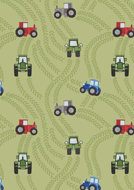 LAST BOLT! Lewis & Irene Piggy Tails Fabric Collection Tractor Trails on Green Premium 100% Cotton Quilt Shop Quality Fabrics