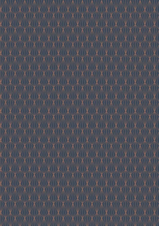 Lewis & Irene Marvelous Metallics Fabric Collection Metallic Copper Geometric on Navy Premium 100% Cotton Quilt Shop Quality Fabrics