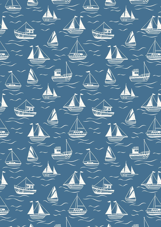 Lewis & Irene Thalassophile Fabric Collection Boats on Dark Blue Premium 100% Cotton Quilt Shop Quality Fabrics