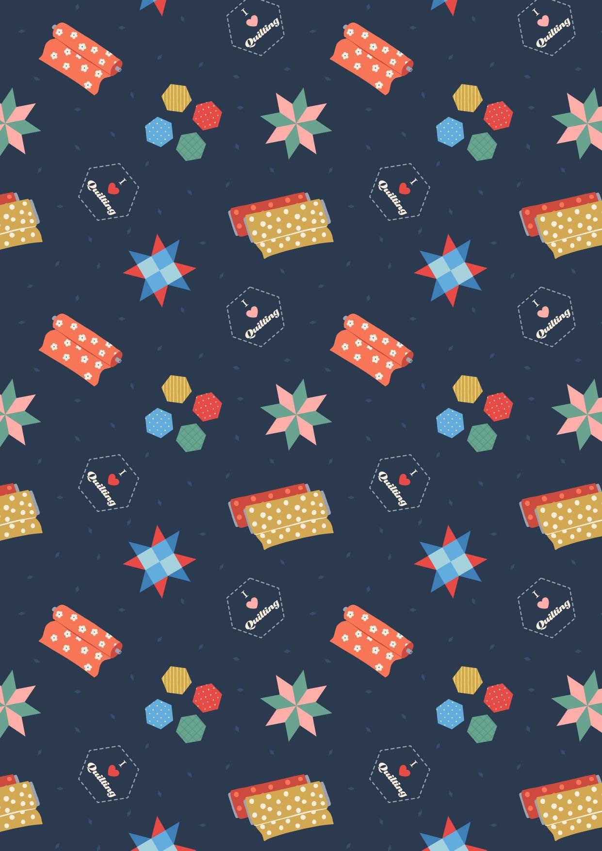 Lewis & Irene Small Things Crafts Fabric Collection Quilting on Dark Blue Premium 100% Cotton Quilt Shop Quality Fabrics