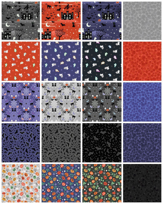 LAST ONE! Glowing Fabrics Lewis & Irene Castle Spooky Fabric Collection 20 Piece Fat Quarter Bundle Premium 100% Cotton Fabrics