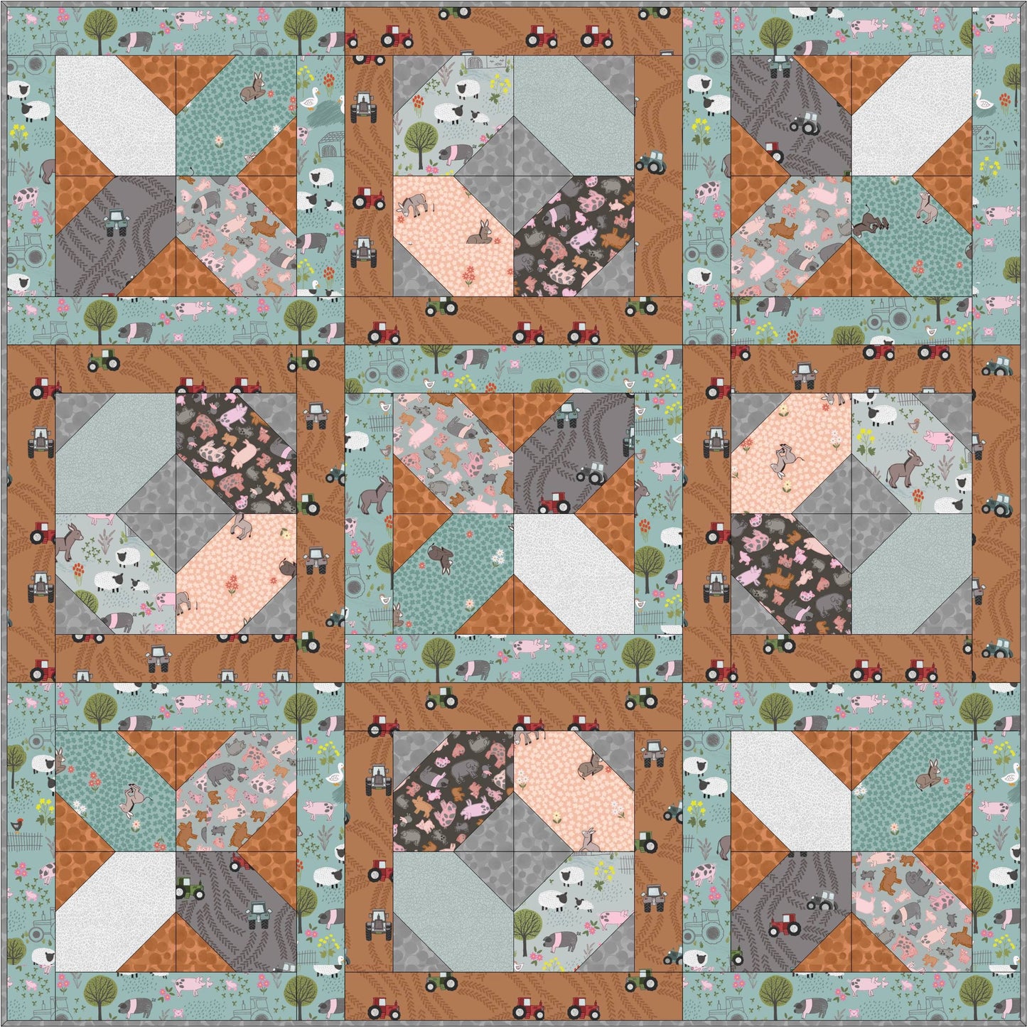 LAST ONE Lewis & Irene Piggy Tails Fabric Collection Piggy Tails Playmat Kit #2 Finished Size 42”x42” Premium 100% Cotton Fabrics