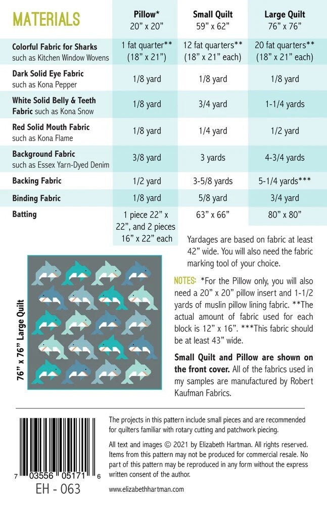 Elizabeth Hartman Social Sharks Pattern (3 Size Variations Per Pattern)