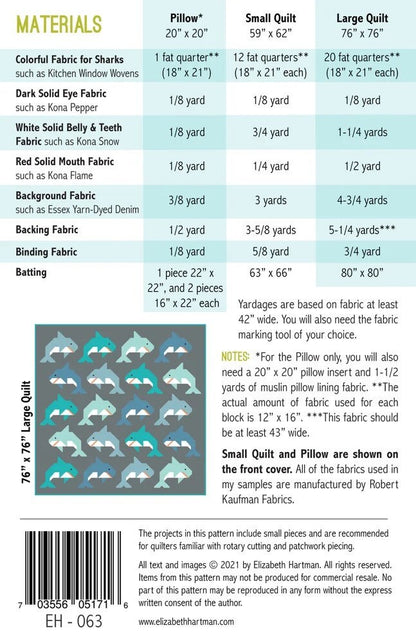 Elizabeth Hartman Social Sharks Pattern (3 Size Variations Per Pattern)