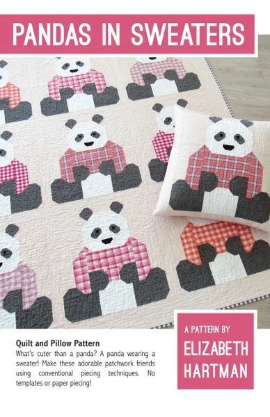 Elizabeth Hartman Pandas in Sweaters Pattern (3 Size Variations Per Pattern)