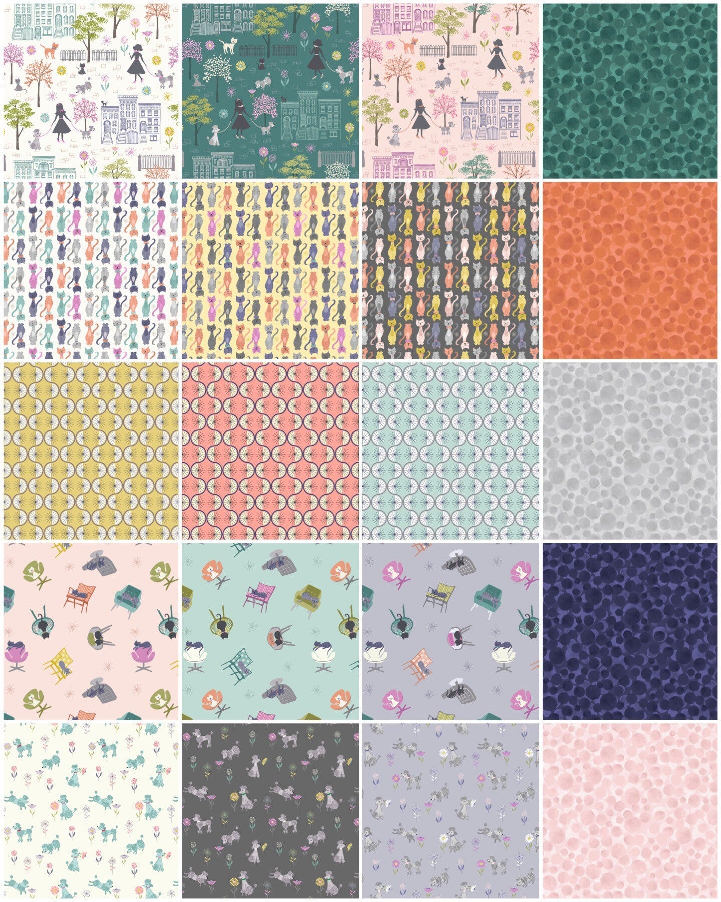 Lewis & Irene Poodle and Doodle Fabric Collection Fabulous 40s (40-2.5” Fabric Strips) Jellyroll Premium 100% Cotton Fabrics