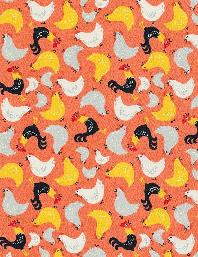 Timeless Treasures Farm Fabric Collection Tossed Roosters on Coral Premium 100% Cotton Quilt Shop Quality Fabrics