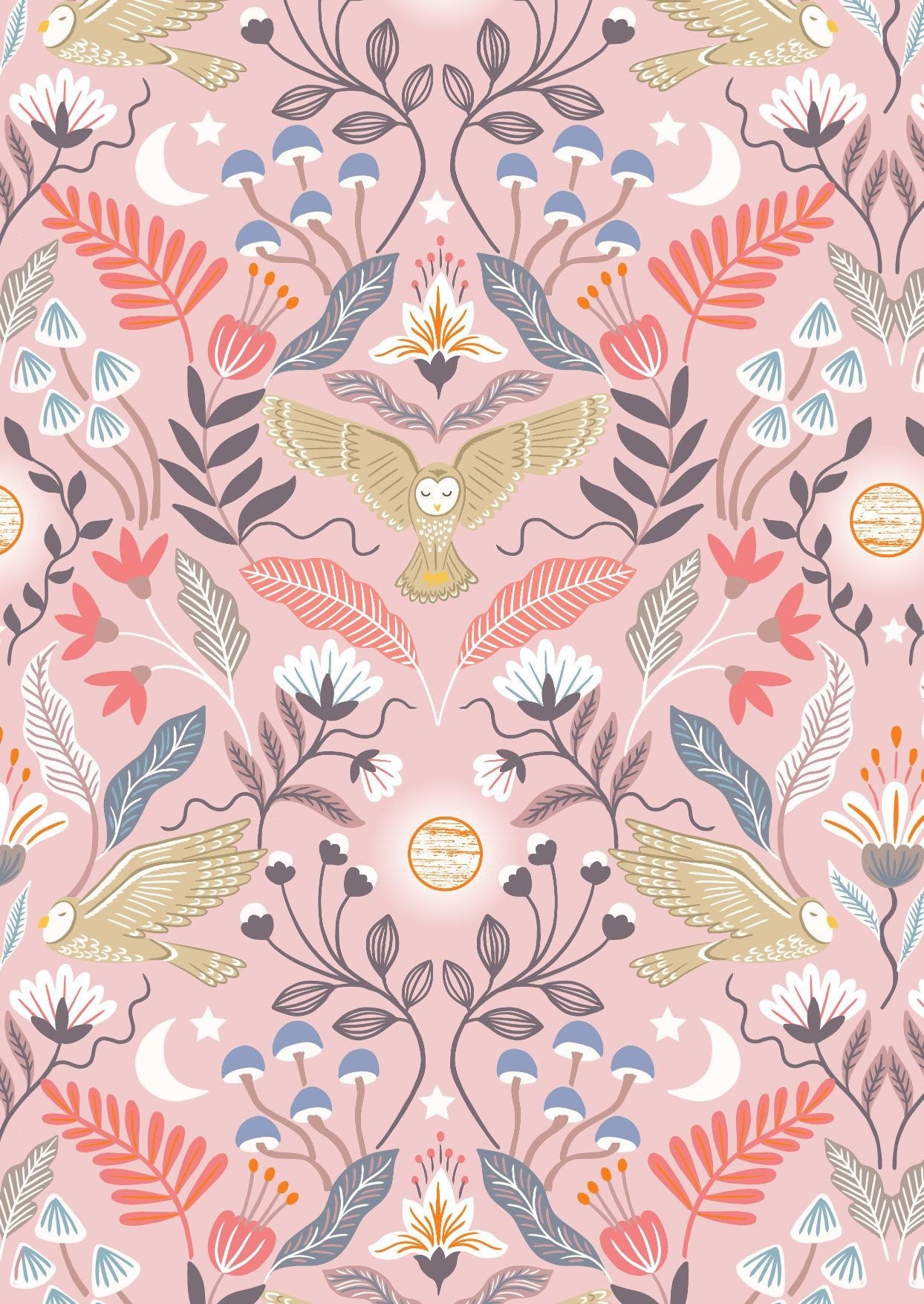 LAST BOLT! Lewis & Irene Enchanted Fabric Collection Metallic Copper Enchanted Owl on Pink Premium 100% Cotton Quilt Shop Quality Fabrics