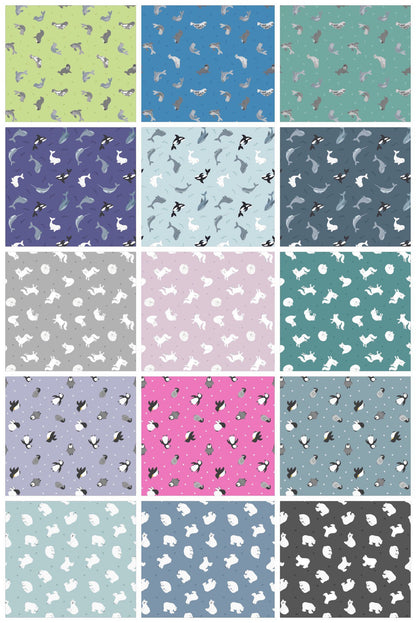 LAST BOLT!! Lewis & Irene Small Things Polar Animals Fabric Collection Pearlescent Seals on Surf Blue Premium 100% Cotton Fabrics