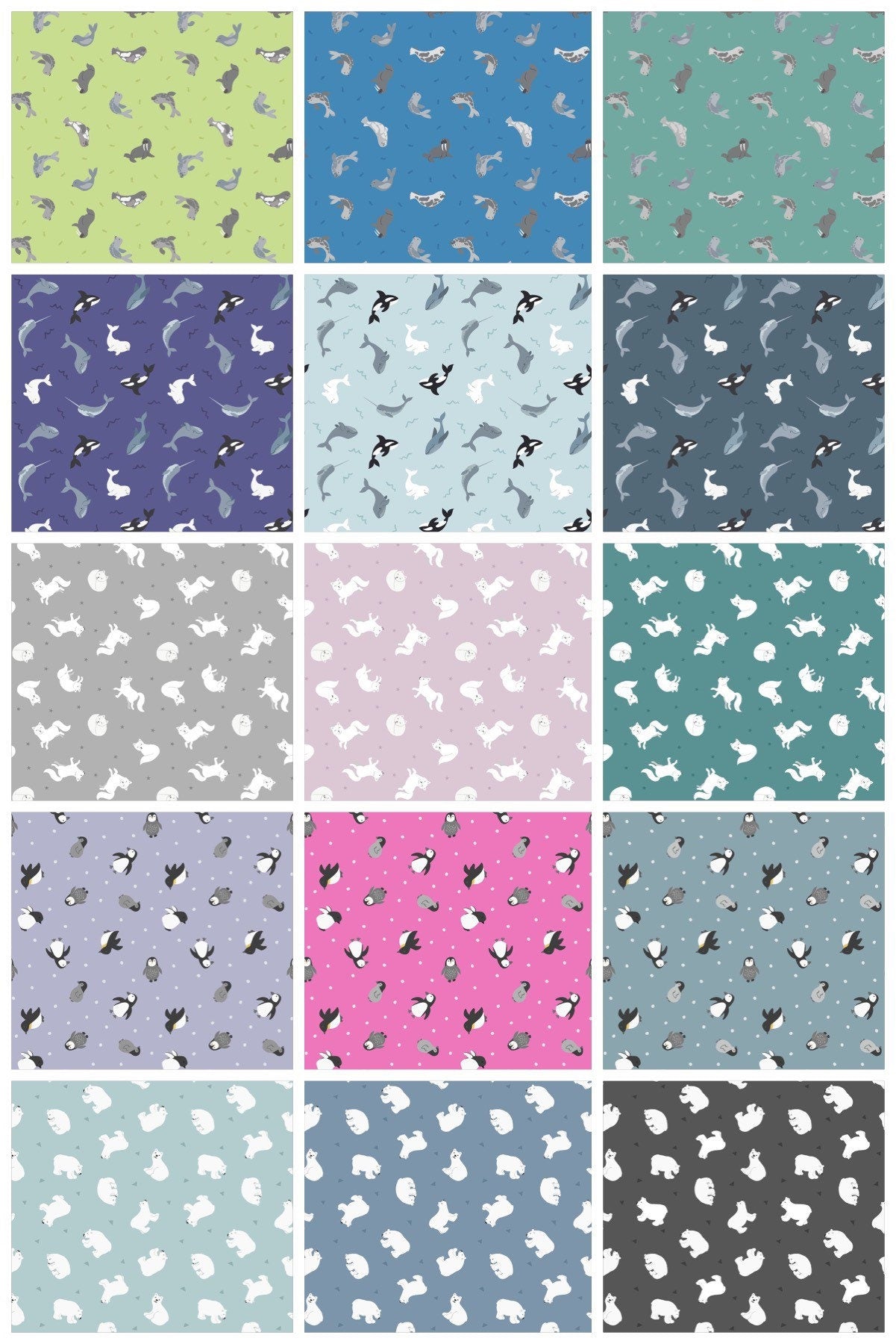 Lewis & Irene Small Things Polar Animals Fabric Collection Pearlescent Whales on DK Ocean Premium 100% Cotton Quilt Shop Quality Fabrics