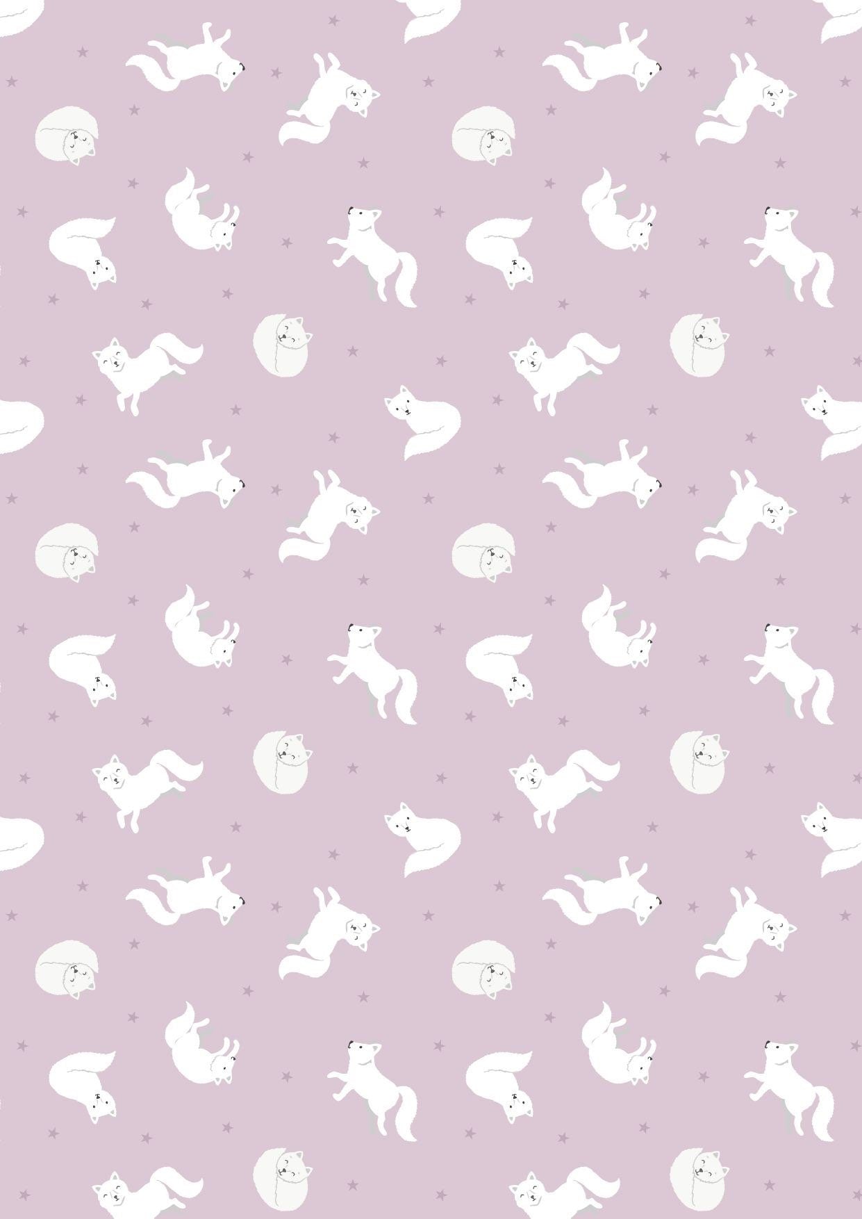 Lewis & Irene Small Things Polar Animals Fabric Collection Pearlescent Arctic Fox on Winter Pink Premium 100% Cotton Fabrics