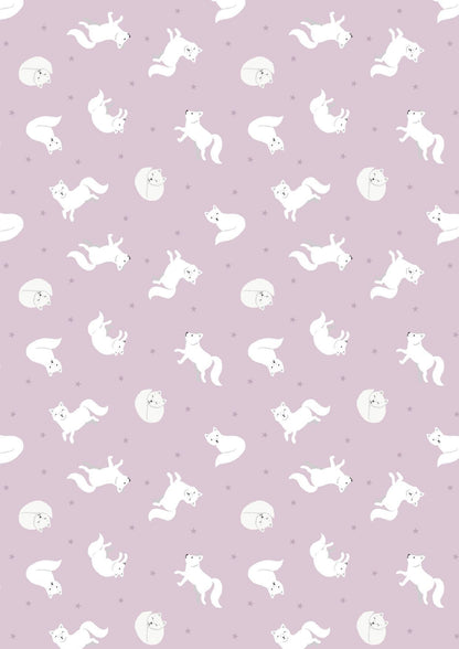 Lewis & Irene Small Things Polar Animals Fabric Collection Pearlescent Arctic Fox on Winter Pink Premium 100% Cotton Fabrics