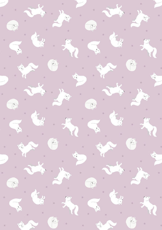 Lewis & Irene Small Things Polar Animals Fabric Collection Pearlescent Arctic Fox on Winter Pink Premium 100% Cotton Fabrics