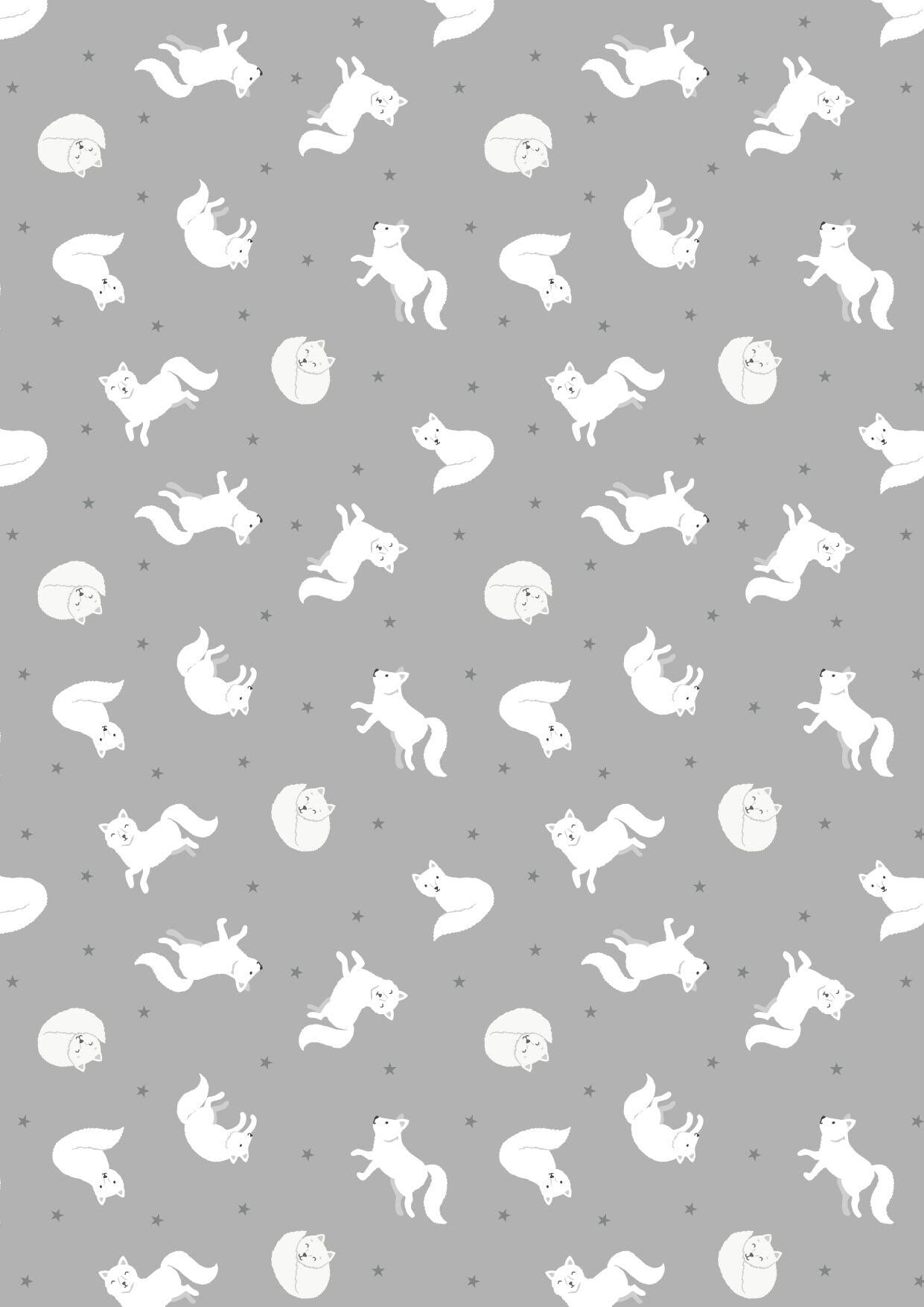 LAST BOLT! Lewis & Irene Small Things Polar Animals Fabric Collection Pearlescent Arctic Fox on Silver Premium 100% Cotton Fabrics