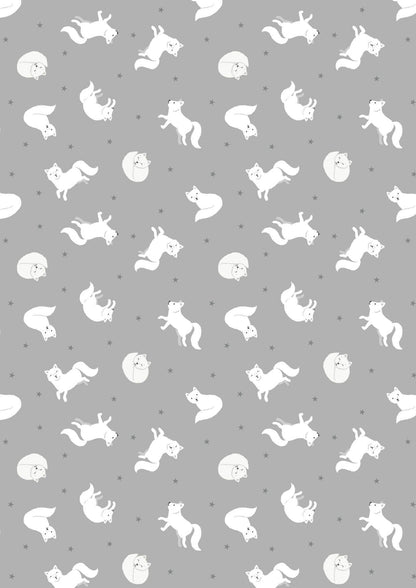 LAST BOLT! Lewis & Irene Small Things Polar Animals Fabric Collection Pearlescent Arctic Fox on Silver Premium 100% Cotton Fabrics