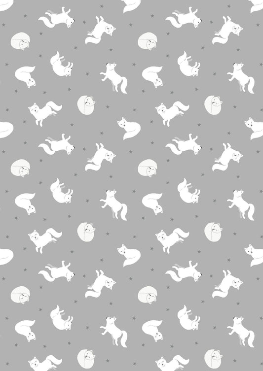 LAST BOLT! Lewis & Irene Small Things Polar Animals Fabric Collection Pearlescent Arctic Fox on Silver Premium 100% Cotton Fabrics