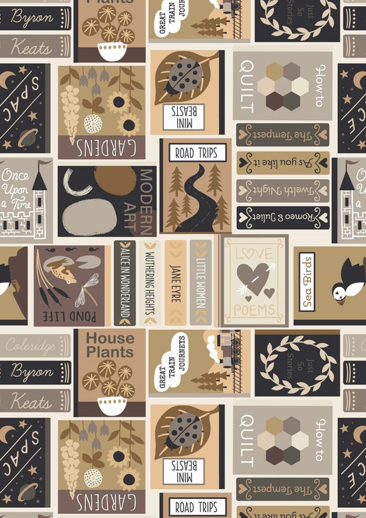 LAST BOLT!! Lewis & Irene Bookworm Fabric Collection Book Covers on Sepia Premium 100% Cotton Quilt Shop Quality Fabrics