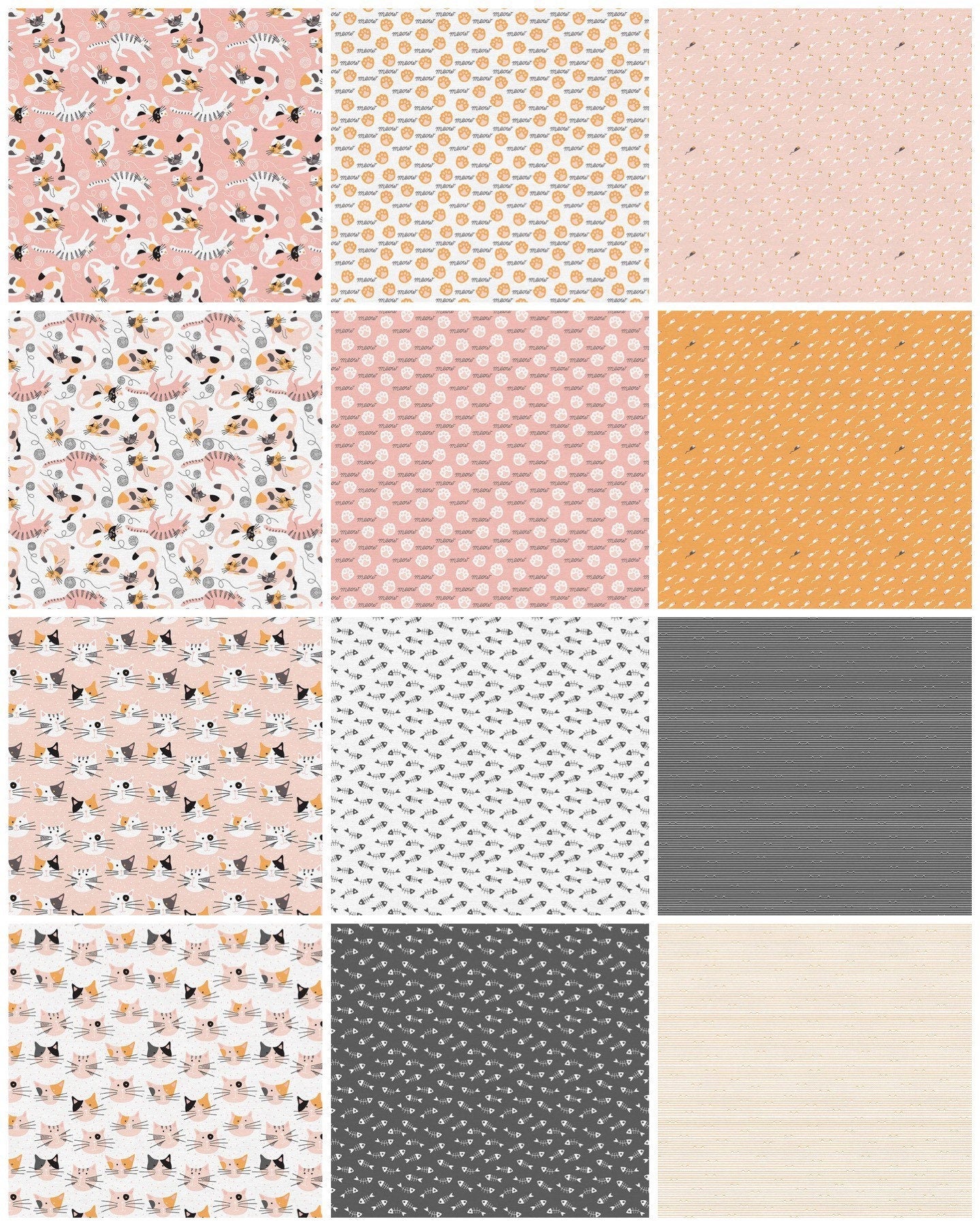 Paintbrush Studio Tails & Whiskers Fabric Collection Fish Bones on Cream Premium 100% Cotton Quilt Shop Quality Fabrics