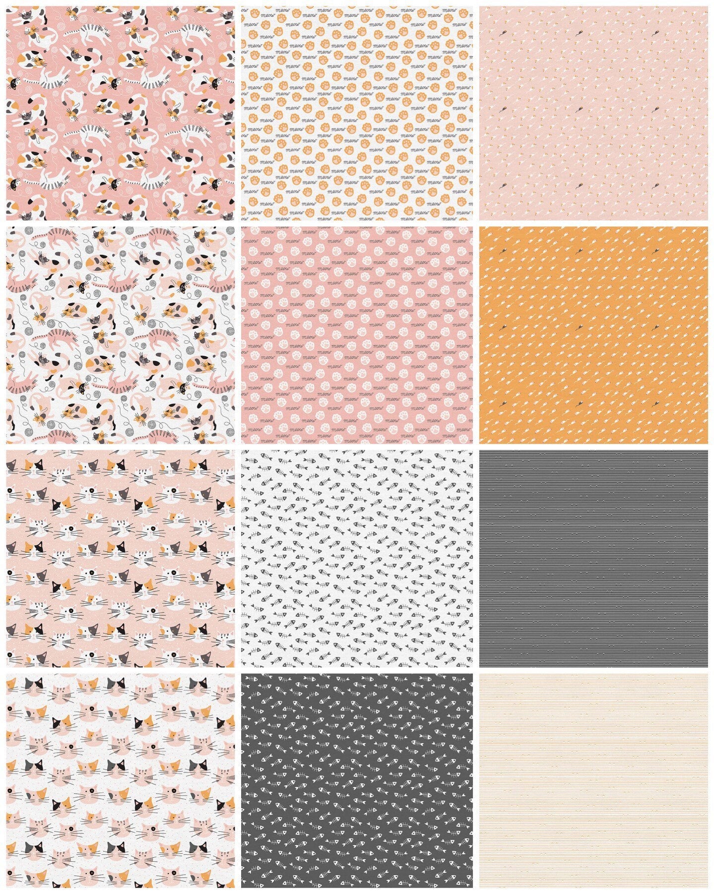 Paintbrush Studio Tails & Whiskers Fabric Collection Meow on Pink Premium 100% Cotton Quilt Shop Quality Fabrics