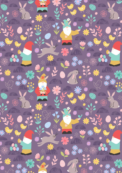 Lewis & Irene Spring Treats Fabric Collection Spring Gnomes on Dark Lavender Premium 100% Cotton Quilt Shop Quality Fabrics