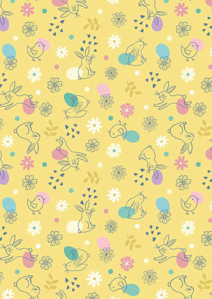 Lewis & Irene Spring Treats Fabric Collection Chicks and Bunnies on Yellow Premium 100% Cotton Quilt Shop Quality Fabrics