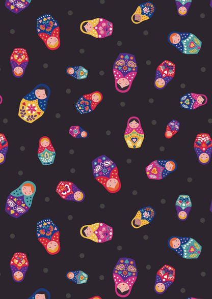 Lewis & Irene Little Matryoshka Fabric Collection Matryoshka on Black Premium 100% Cotton Quilt Shop Quality Fabrics