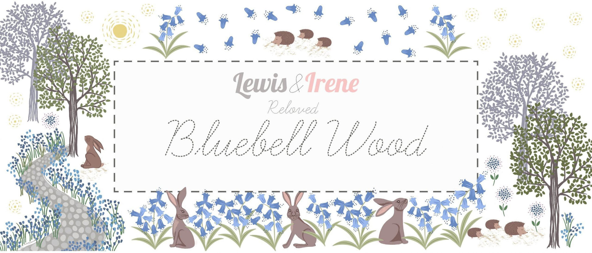 Lewis & Irene Bluebell Wood Reloved Fabric Collection Bluebell Hare on Sage Premium 100% Cotton Quilt Shop Quality Fabrics