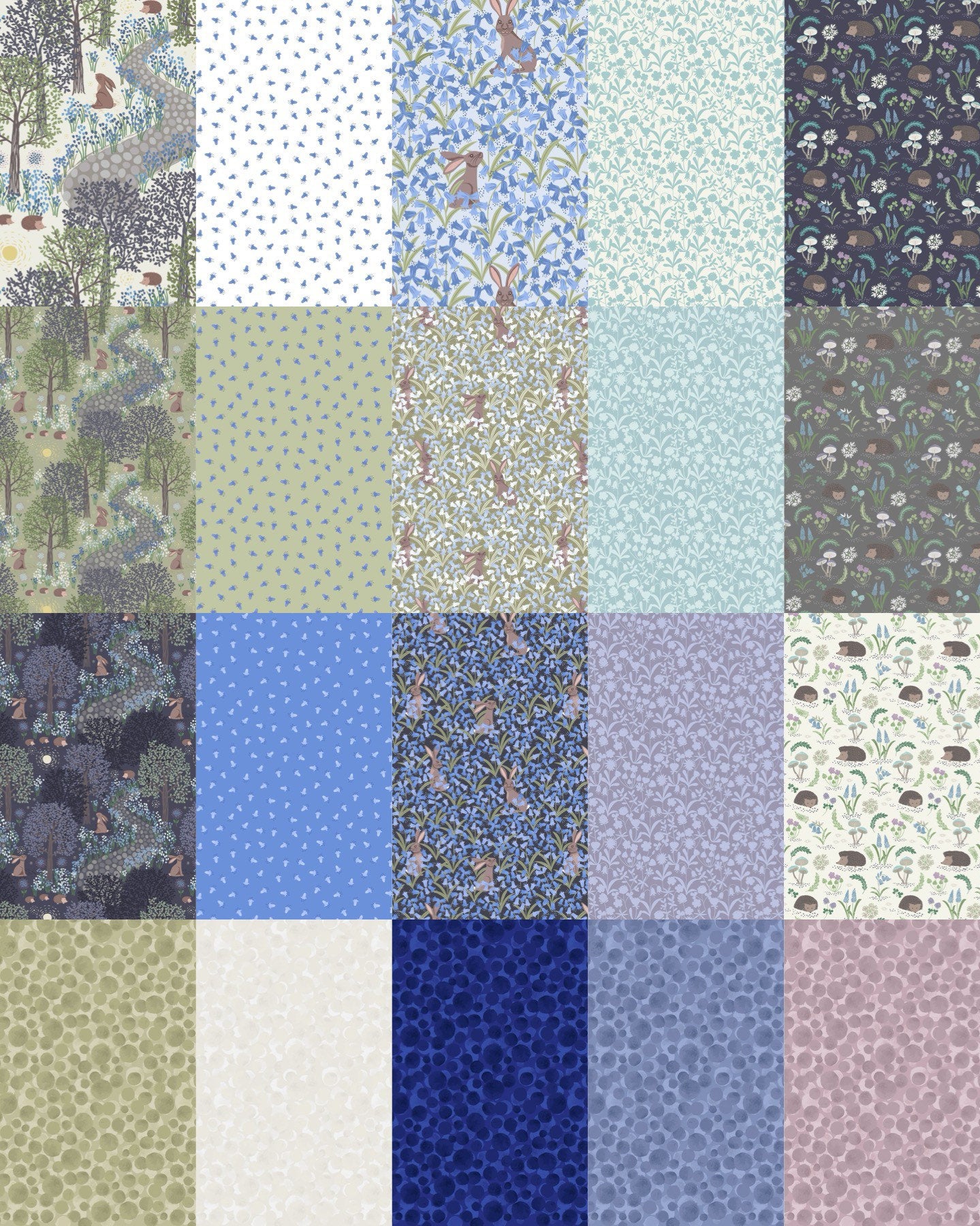 Lewis & Irene Bluebell Wood Reloved Fabric Collection Bluebell Hare on Sage Premium 100% Cotton Quilt Shop Quality Fabrics