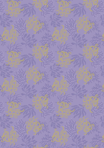 Lewis & Irene Moontide Fabric Collection Metallic Gold Octopus on Purple Premium 100% Cotton Quilt Shop Quality Fabrics