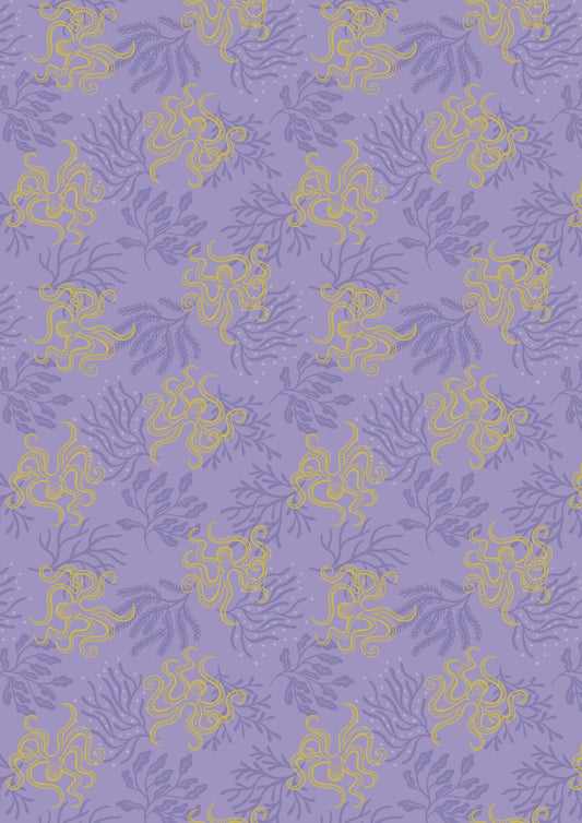 Lewis & Irene Moontide Fabric Collection Metallic Gold Octopus on Purple Premium 100% Cotton Quilt Shop Quality Fabrics