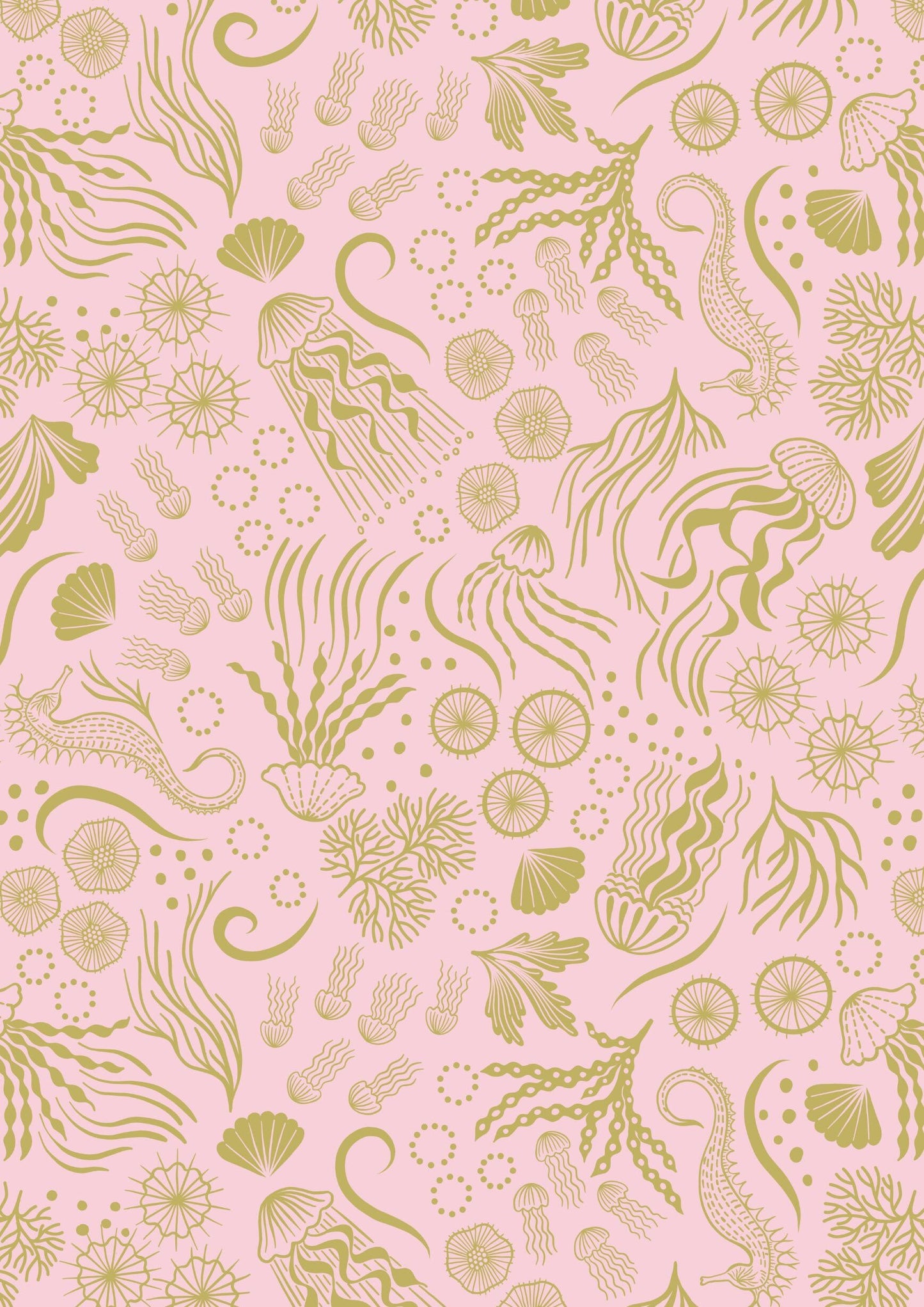 Lewis & Irene Moontide Fabric Collection Metallic Gold Jellyfish on Pink Premium 100% Cotton Quilt Shop Quality Fabrics