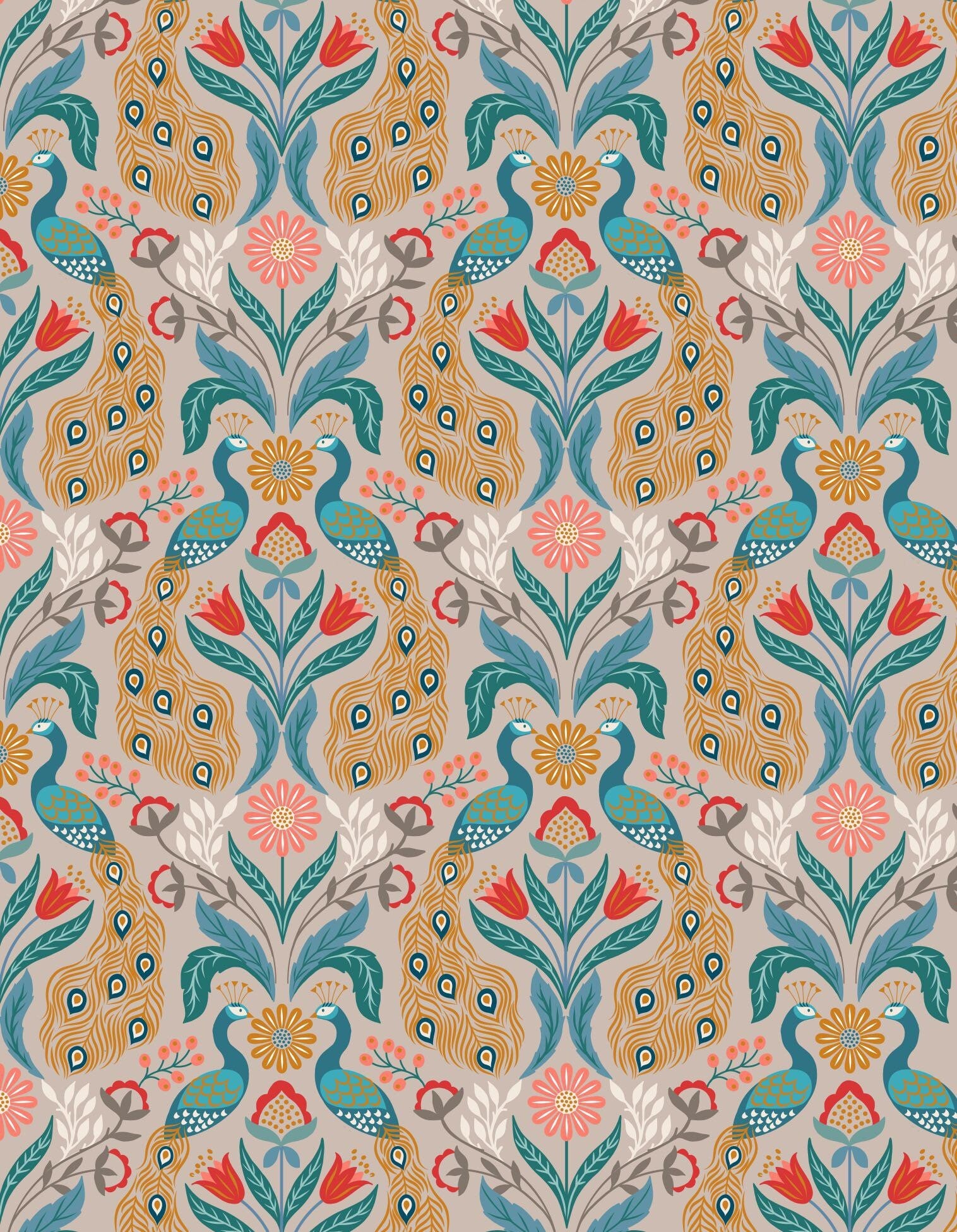 Lewis & Irene Wintertide Fabric Collection Metallic Copper Peacocks on Linen Premium 100% Cotton Quilt Shop Quality Fabrics