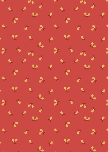 Lewis & Irene Wintertide Fabric Collection Metallic Gold Pears on Red Premium 100% Cotton Quilt Shop Quality Fabrics