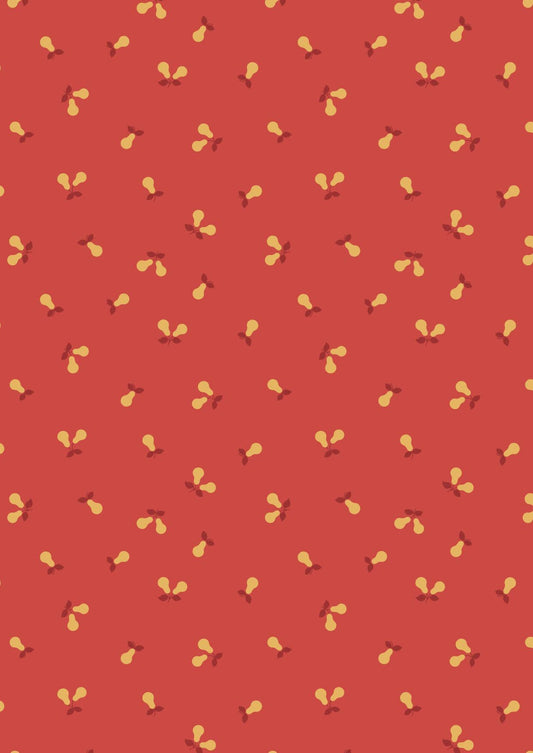 Lewis & Irene Wintertide Fabric Collection Metallic Gold Pears on Red Premium 100% Cotton Quilt Shop Quality Fabrics