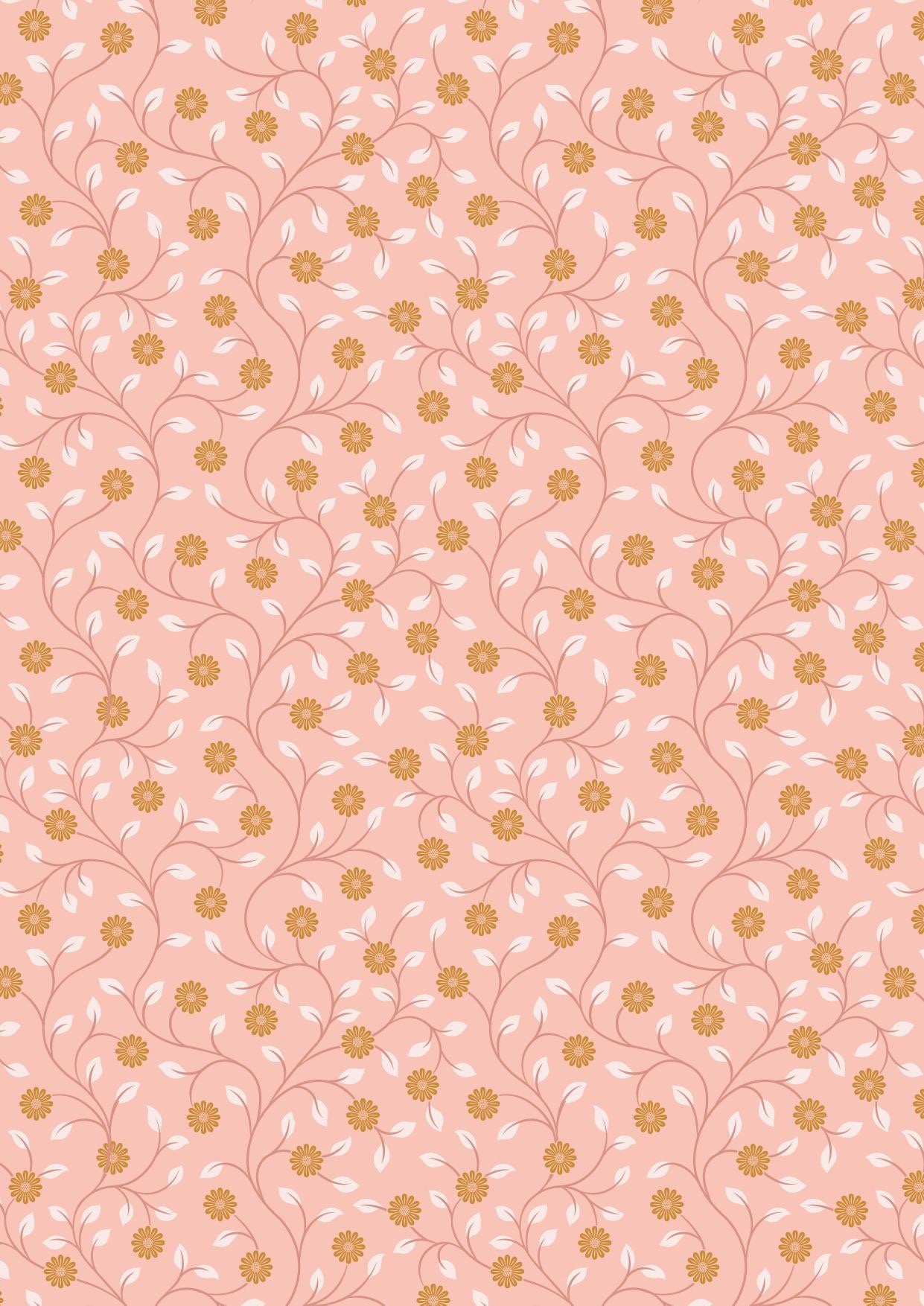 Lewis & Irene Wintertide Fabric Collection Metallic Copper Flowers on Pink Premium 100% Cotton Quilt Shop Quality Fabrics