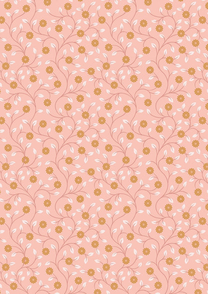 Lewis & Irene Wintertide Fabric Collection Metallic Copper Flowers on Pink Premium 100% Cotton Quilt Shop Quality Fabrics