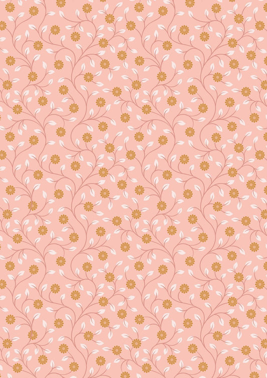 Lewis & Irene Wintertide Fabric Collection Metallic Copper Flowers on Pink Premium 100% Cotton Quilt Shop Quality Fabrics