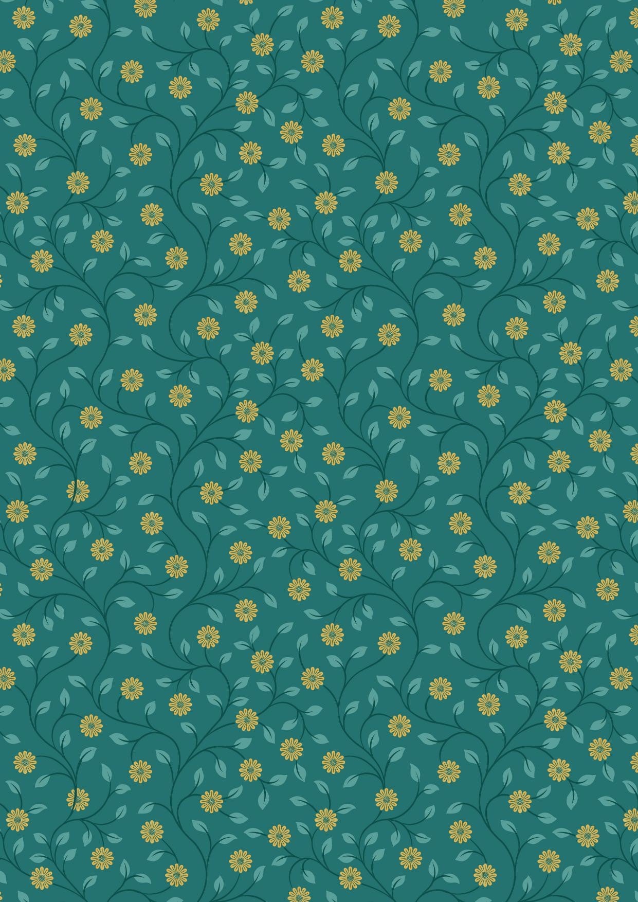 Lewis & Irene Wintertide Fabric Collection Metallic Gold Flowers on Green Premium 100% Cotton Quilt Shop Quality Fabrics