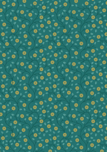 Lewis & Irene Wintertide Fabric Collection Metallic Gold Flowers on Green Premium 100% Cotton Quilt Shop Quality Fabrics