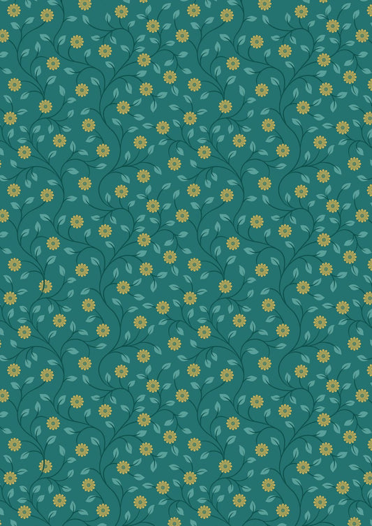 Lewis & Irene Wintertide Fabric Collection Metallic Gold Flowers on Green Premium 100% Cotton Quilt Shop Quality Fabrics